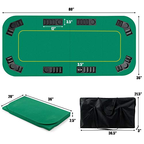 Giantex 8 Player Folding Poker Table Top, 80'' x 36''  w/Storage Bag, Chip Tray and Tea Coaster
