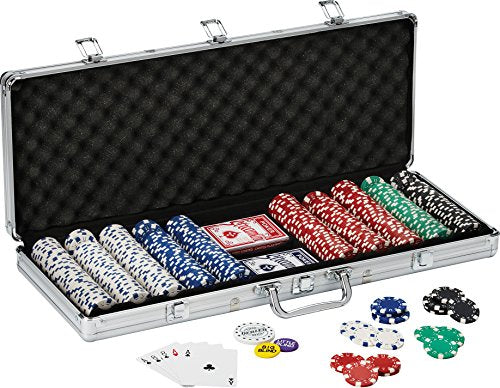 Fat Cat 11.5 Gram Texas Hold 'em Clay Poker Chip Set with Aluminum Case, 500 Striped Dice Chips